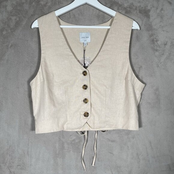 Love Tree Tailored Vest Top Women’s L Linen Blend Button Up V Neck Minimalist - Picture 2 of 11